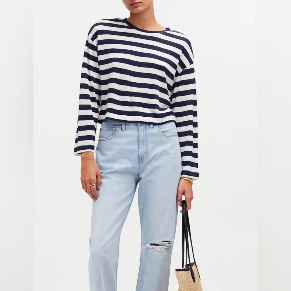 NWT Madewell Drop-Shoulder Pullover Crop Tee in Stripe